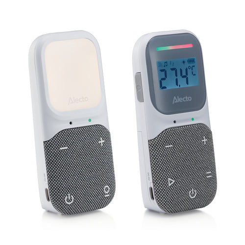 Alecto DBX140 - Modern Full Eco audio baby monitor with crystal-clear DECT sound quality, display and night light - White/Grey