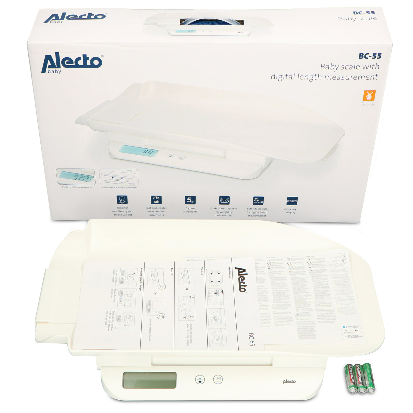 Alecto BC-55 - Digital baby scale with lengte measurement, white