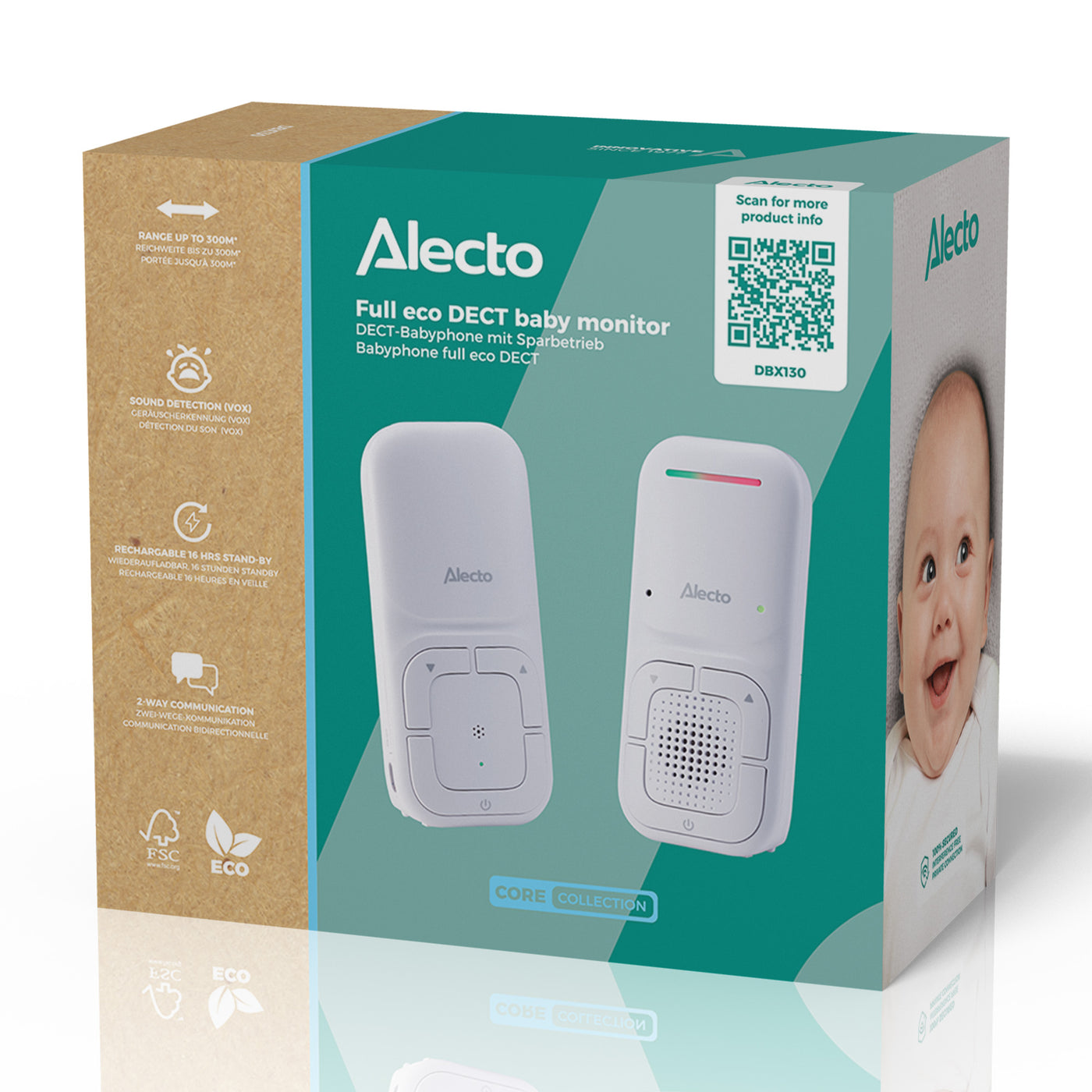 Alecto DBX130 - Babyphone audio Full Eco moderne avec qualité sonore DECT cristalline et longue autonomie en veille - Blanc