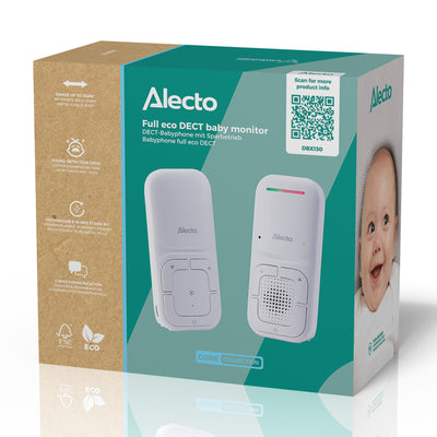 Alecto DBX130 - Babyphone audio Full Eco moderne avec qualité sonore DECT cristalline et longue autonomie en veille - Blanc