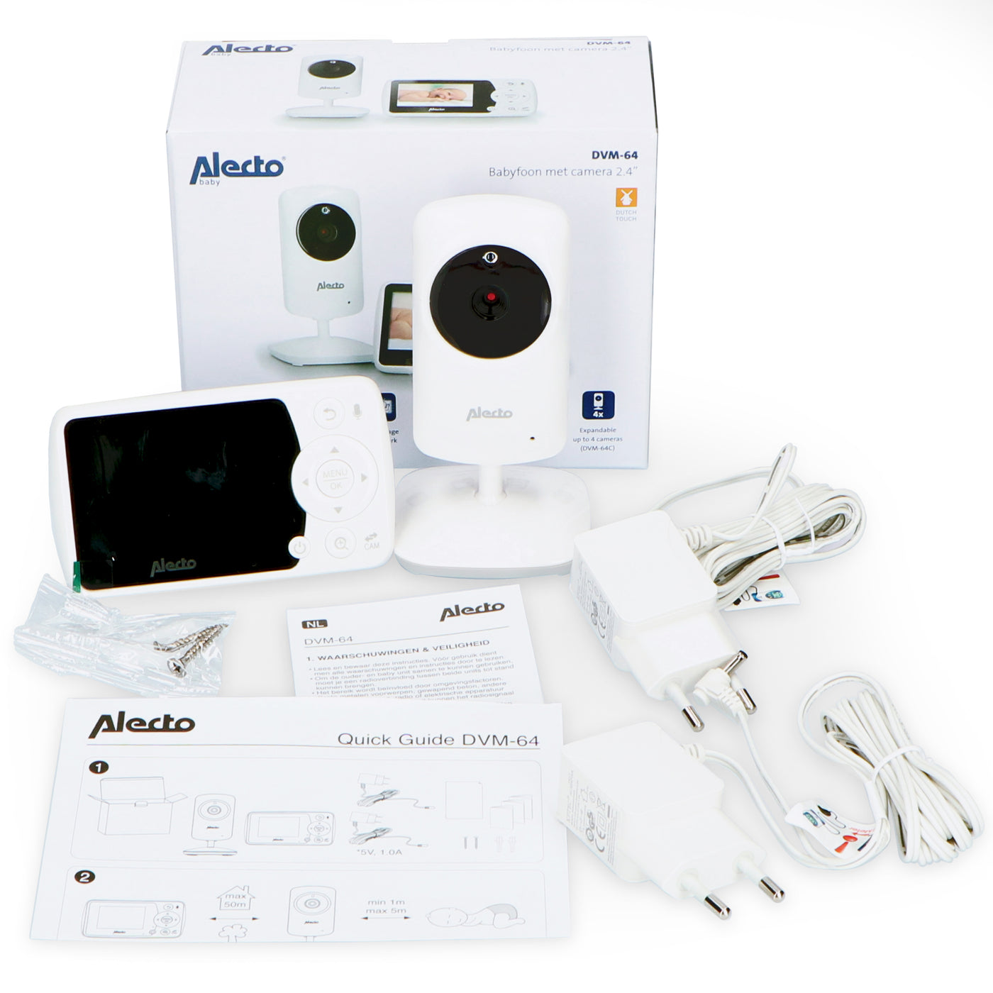 Alecto BO64 - Baby monitor with camera and 2.4" color screen - White