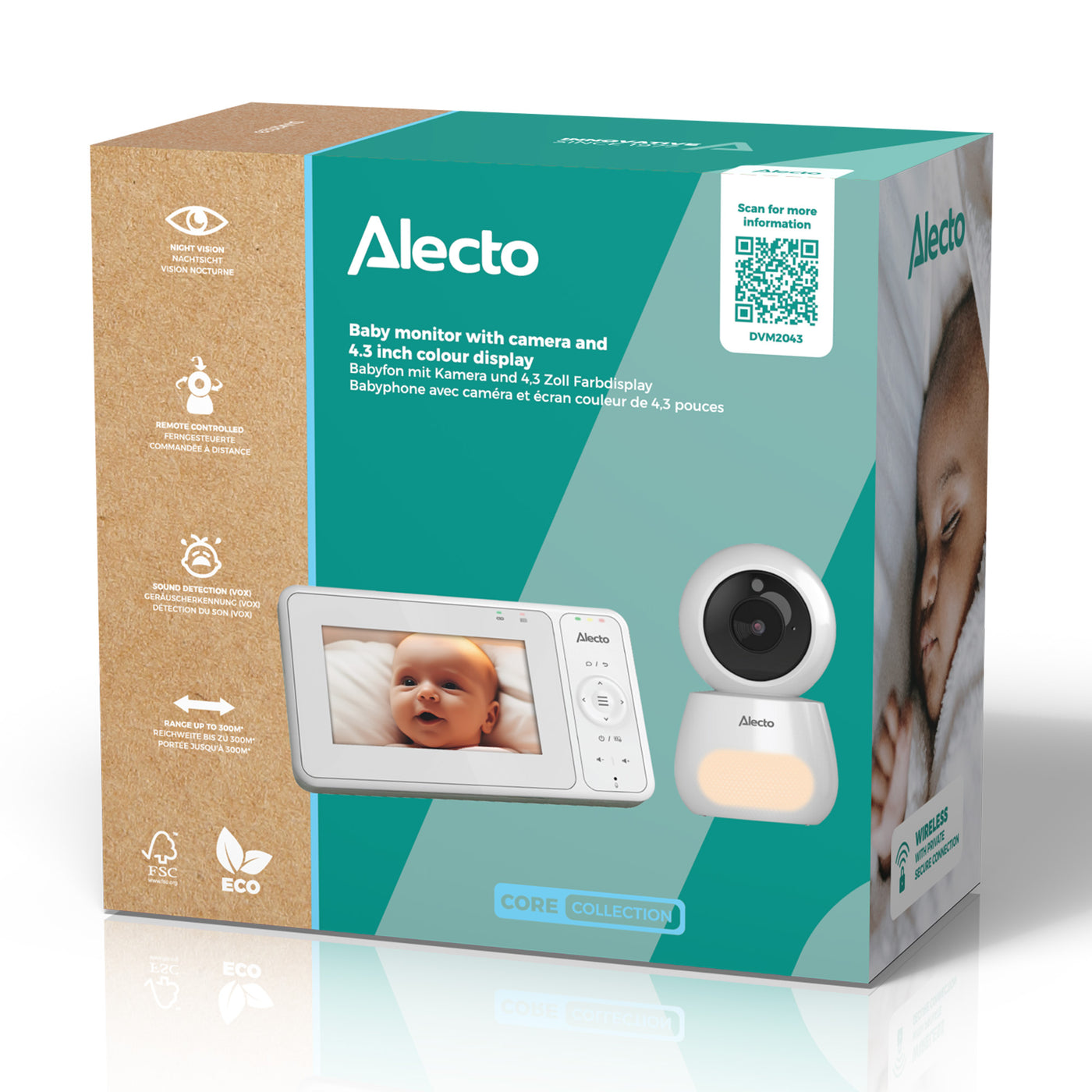 Alecto DVM2043 - Baby monitor with camera featuring a large 4.3" colour display and night light - Remote controlled - White