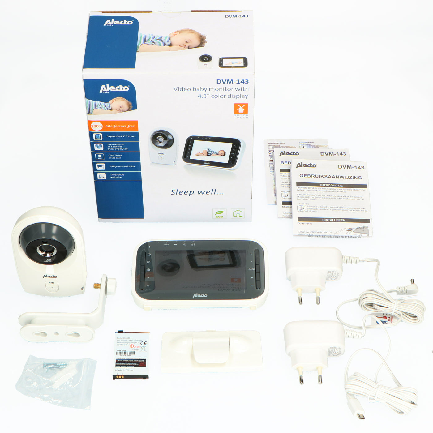 Alecto DVM-143 - Babyphone avec caméra et écran couleur 4.3", blanc/anthracite