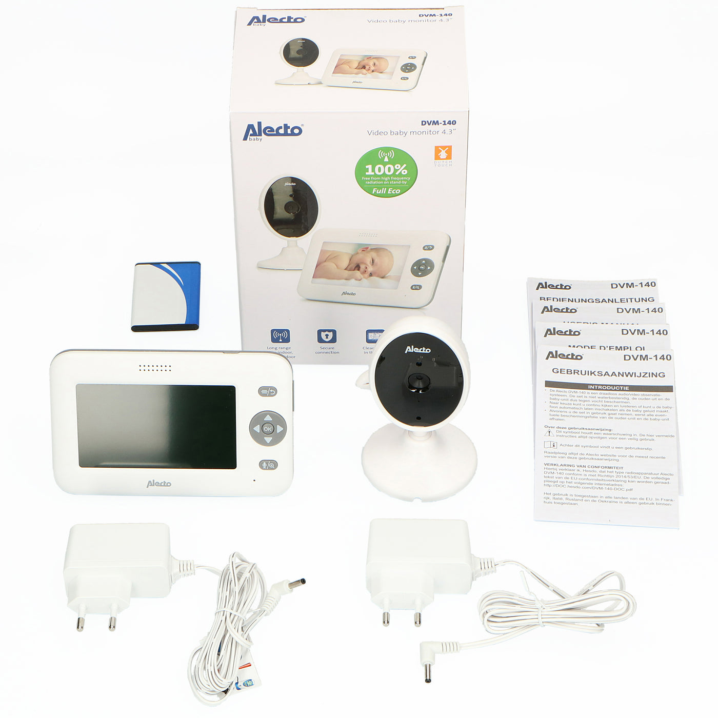 Alecto DVM-140 - Babyphone avec caméra et écran couleur 4.3", blanc