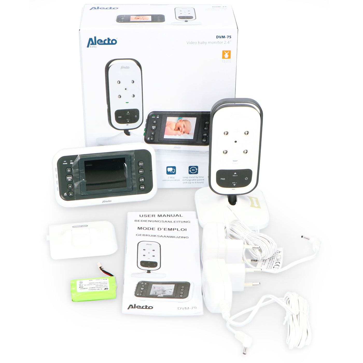 Alecto DVM-75 - Babyfoon met camera en 2.4" kleurenscherm, wit/antraciet