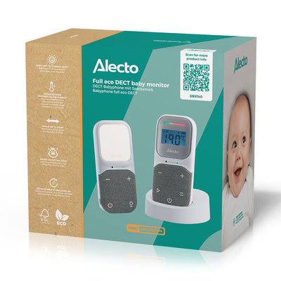Alecto DBX140 - Moderne Full Eco audio babyfoon met heldere DECT-geluidskwaliteit, lange stand-by tijd en nachtlampje - Wit/Grijs