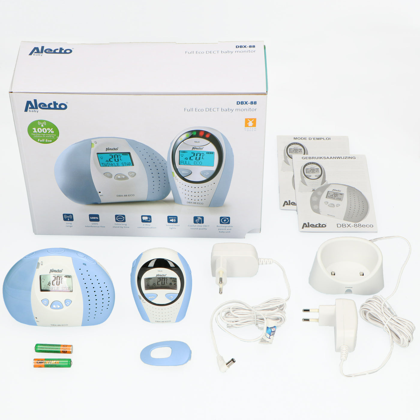 Alecto DBX-88 ECO - Babyphone Full Eco DECT avec écran, blanc/blue