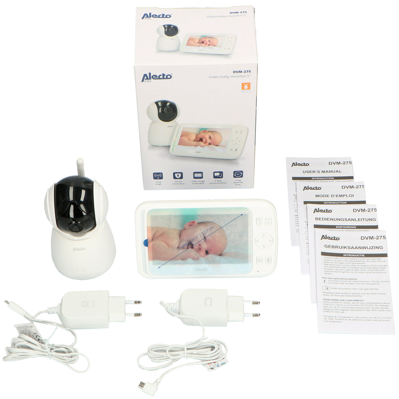 Alecto DVM-275 - Babyfoon met camera en 5" kleurenscherm, wit