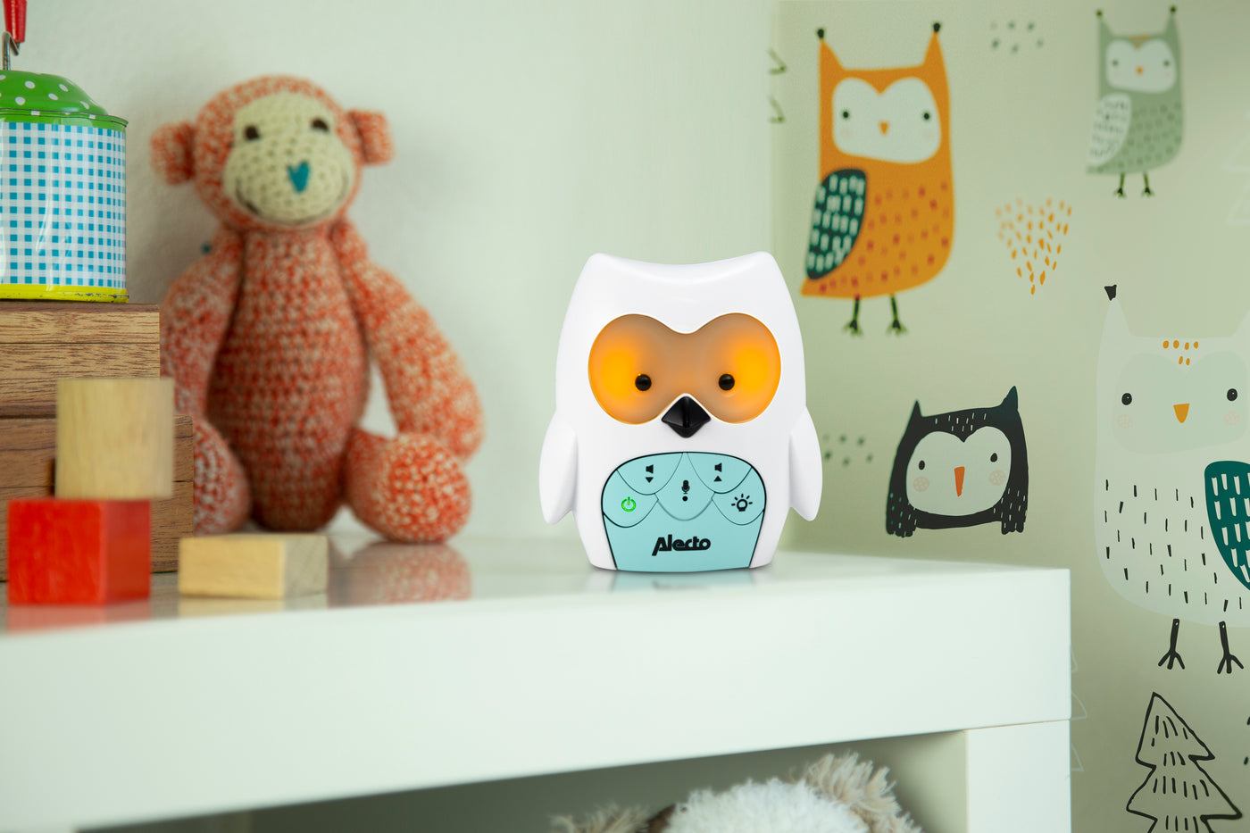 Alecto DBX-84 - DECT baby monitor owl, white/mint