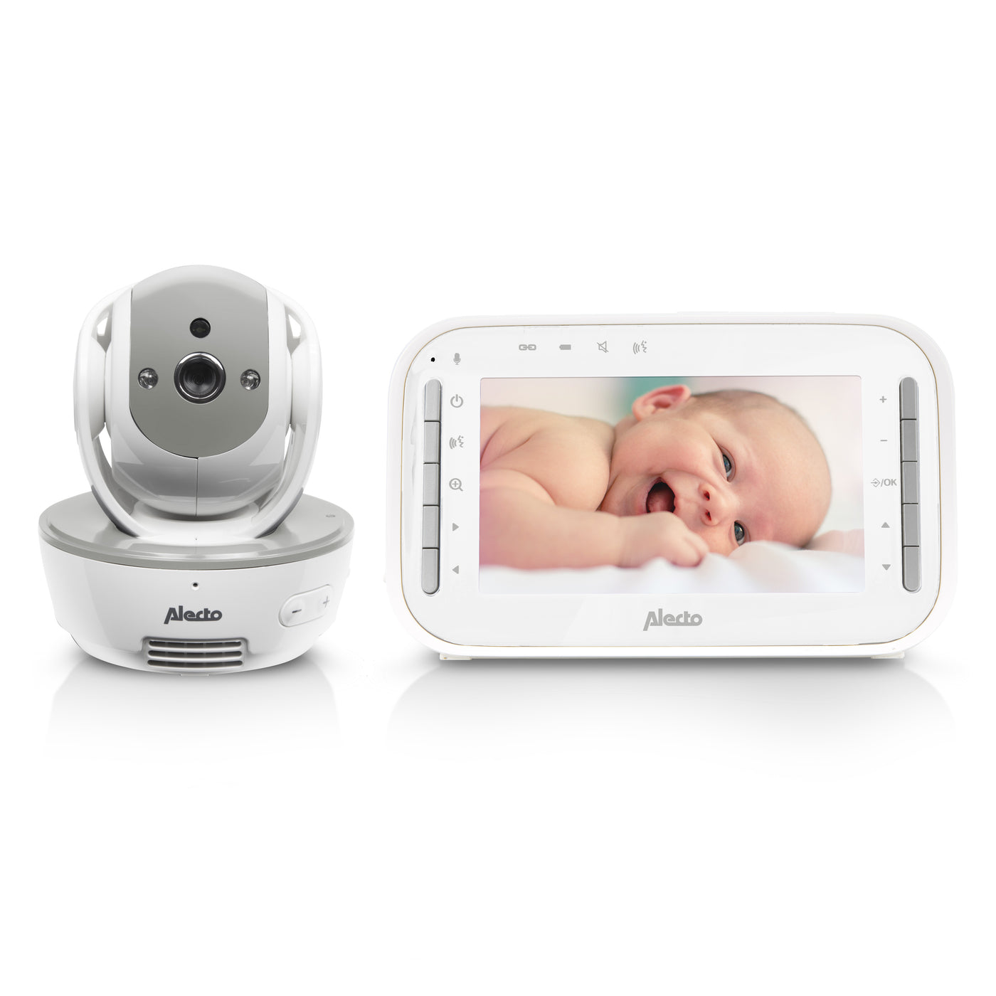 Alecto DVM200MGS - Babyphone avec caméra et écran couleur 4.3", blanc/gris
