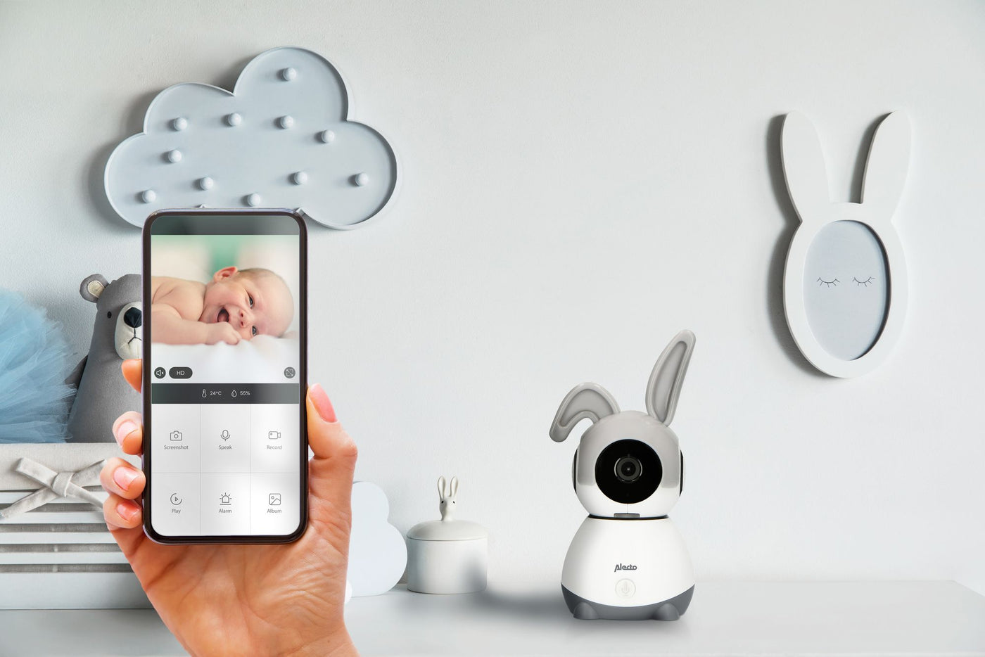 Alecto SMARTBABY10 - Wifi babyfoon met camera - Wit/Grijs