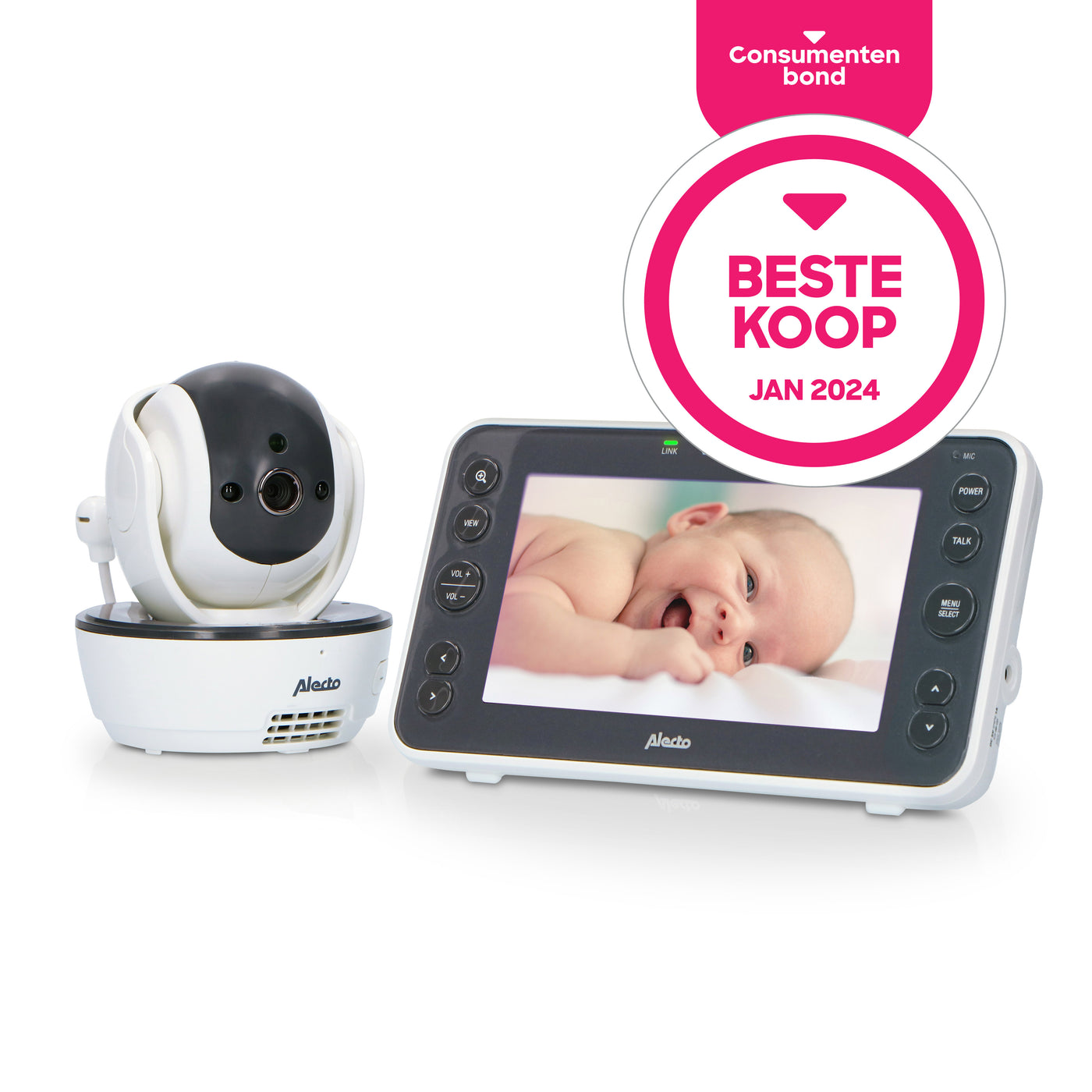 Alecto DVM200XL - Babyphone avec caméra et écran couleur 5", blanc/anthracite