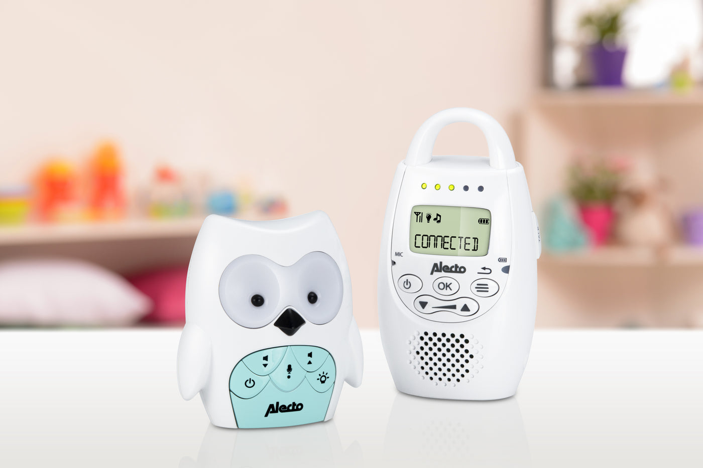 Alecto DBX-84 - DECT babyfoon uil, wit/mint