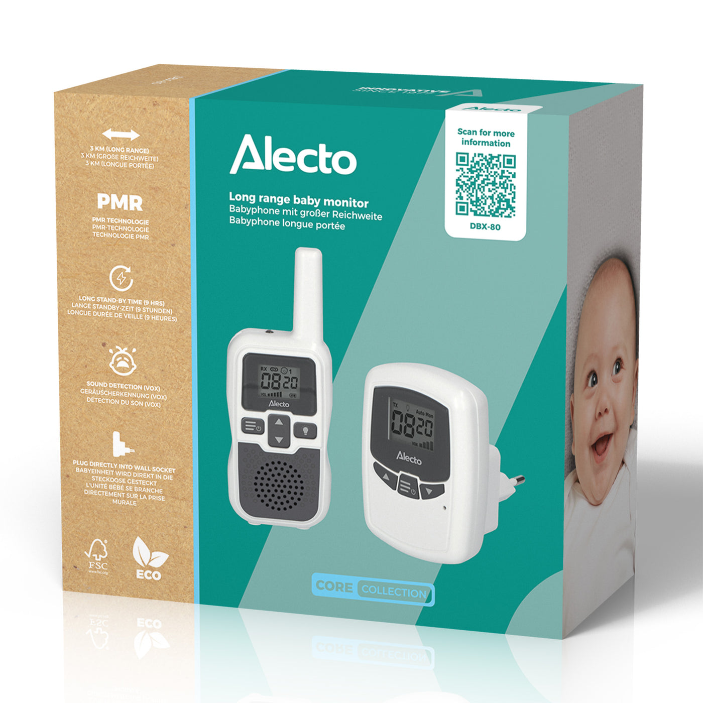 Alecto DBX-80 - Babyfoon met groot bereik tot 3.000 meter, wit/antraciet