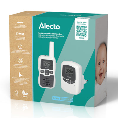 Alecto DBX-80 - Babyfoon met groot bereik tot 3.000 meter, wit/antraciet