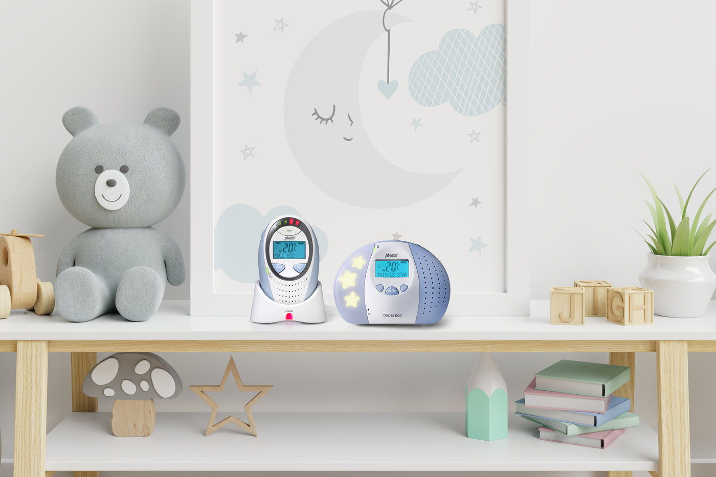 Alecto DBX-88 ECO - Full Eco DECT babyfoon met display, wit/blauw