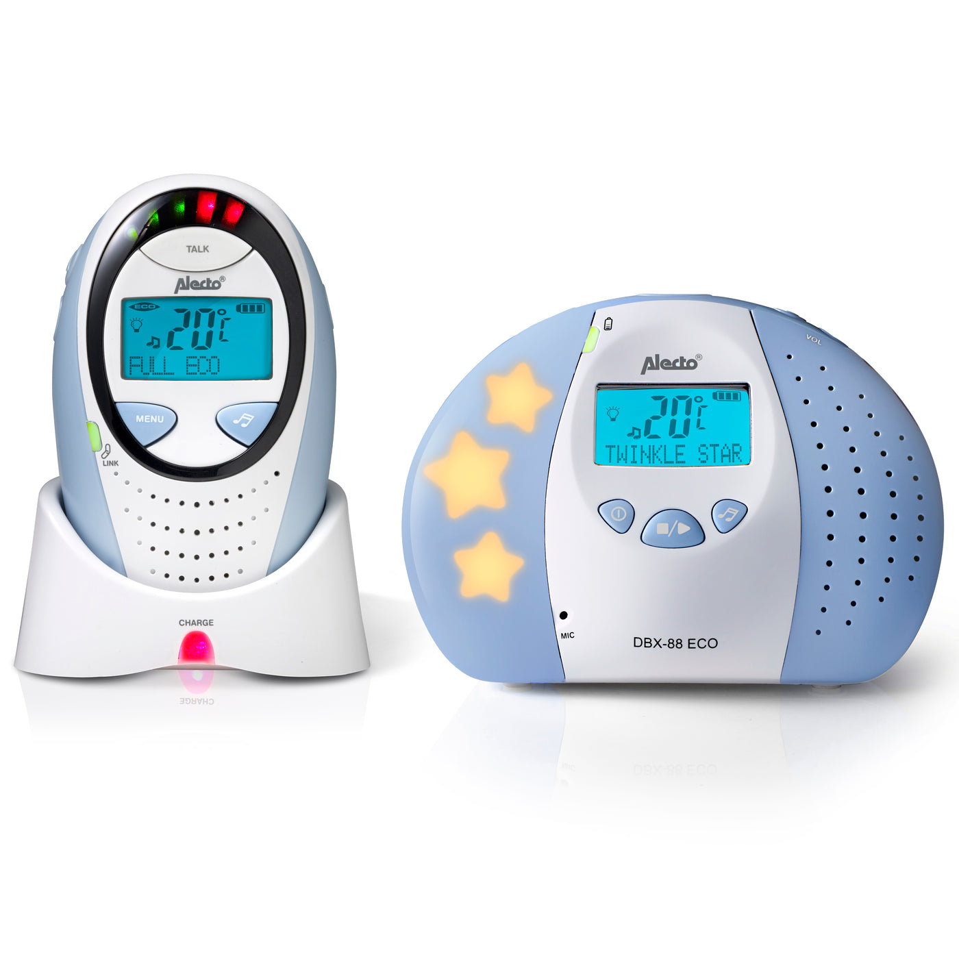 Alecto DBX-88 ECO - Babyphone Full Eco DECT avec écran, blanc/blue