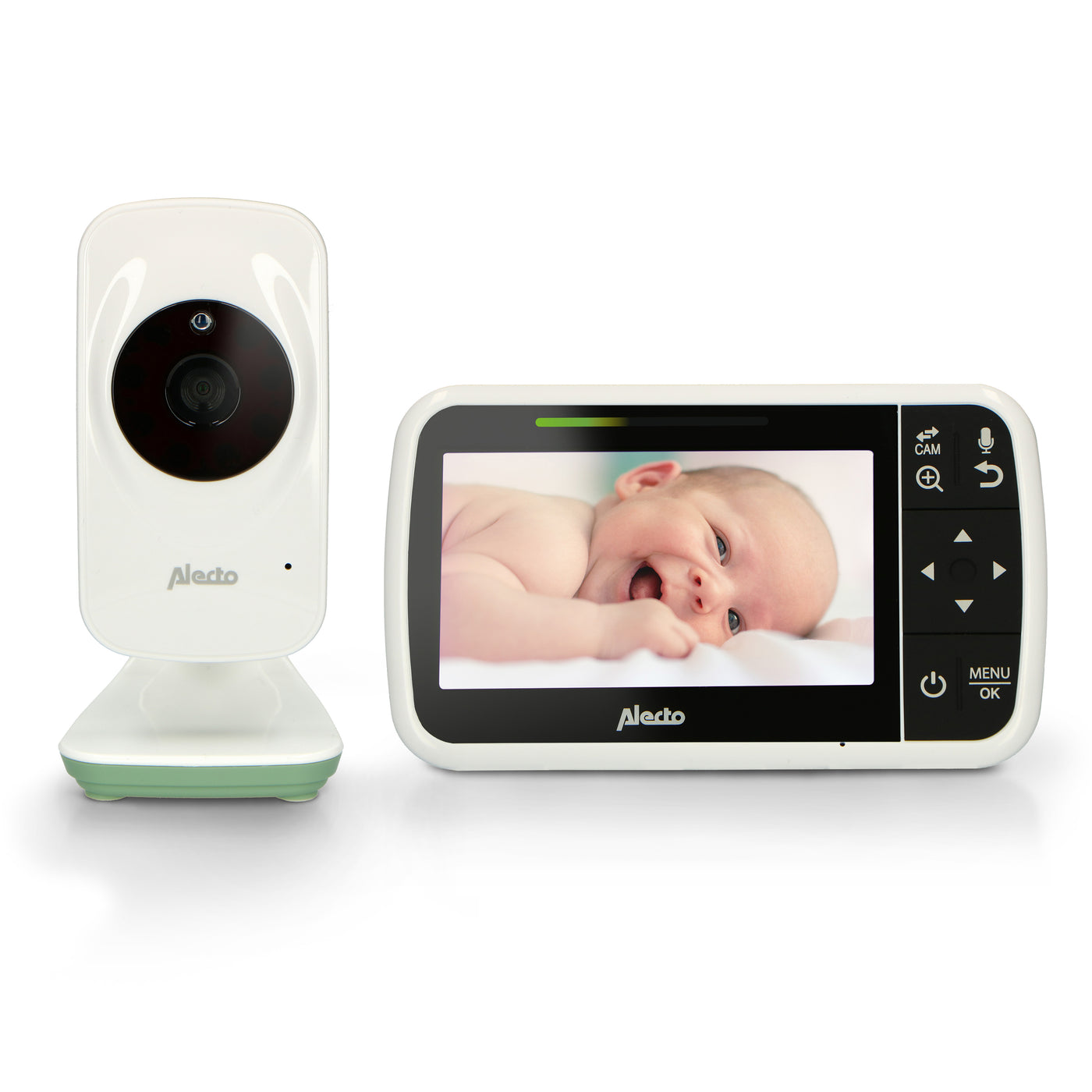 Alecto DVM149GN - Babyphone avec caméra et écran couleur 4.3", blanc/vert