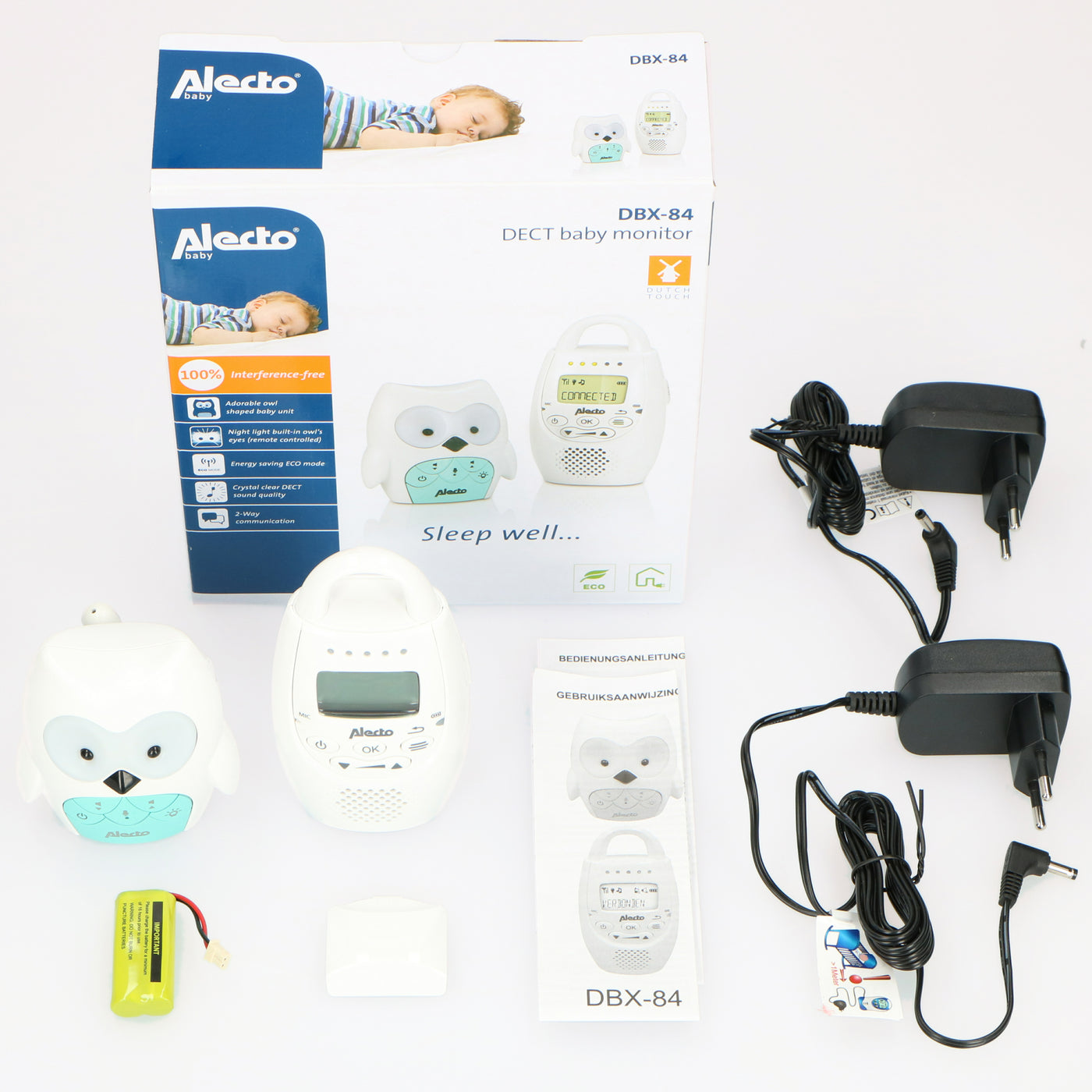 Alecto DBX-84 - DECT baby monitor owl, white/mint