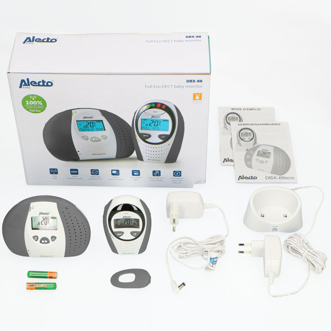 Alecto DBX-88 LIMITED - Full Eco DECT babyfoon met display, wit/antraciet