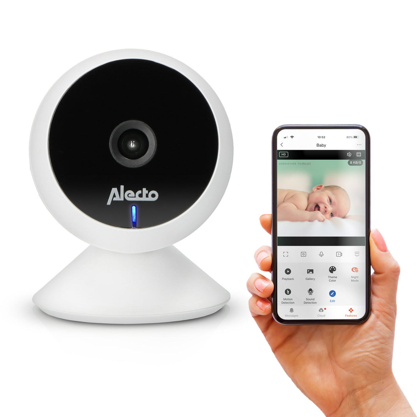 Alecto SMARTBABY5 - Babyphone Wi-Fi avec caméra - Blanc