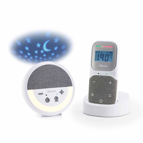 Alecto DBX150 – Luxe Full Eco DECT audio babyfoon met projector, kleurendisplay, slaapliedjes en nachtlampje – Wit/Grijs