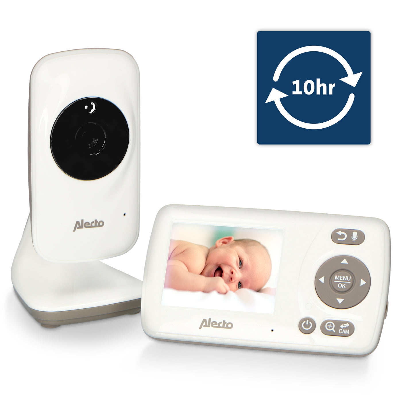 Alecto DVM-71 - Babyphone avec caméra et écran couleur 2.4", blanc/taupe