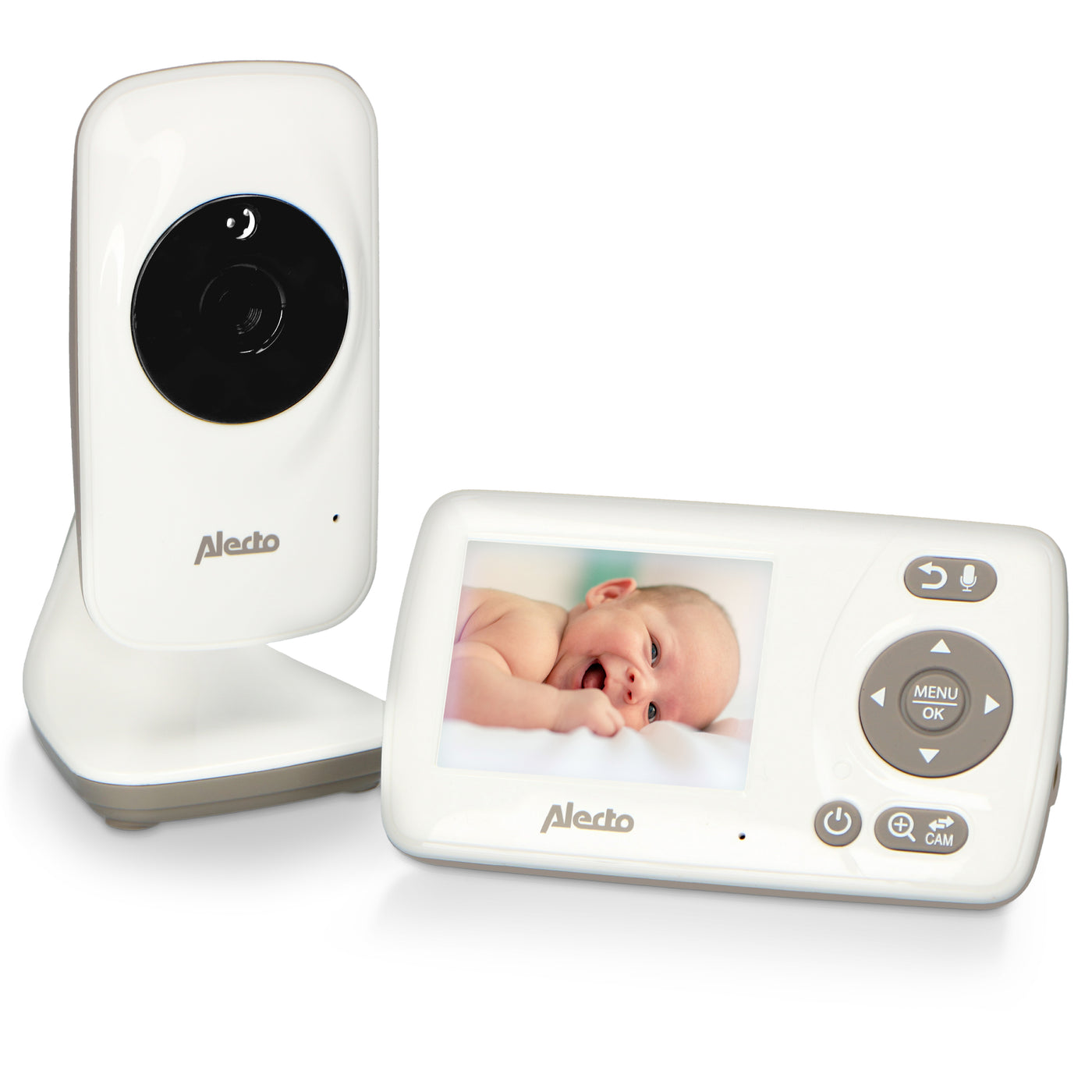 Alecto DVM-71 - Babyphone avec caméra et écran couleur 2.4", blanc/taupe