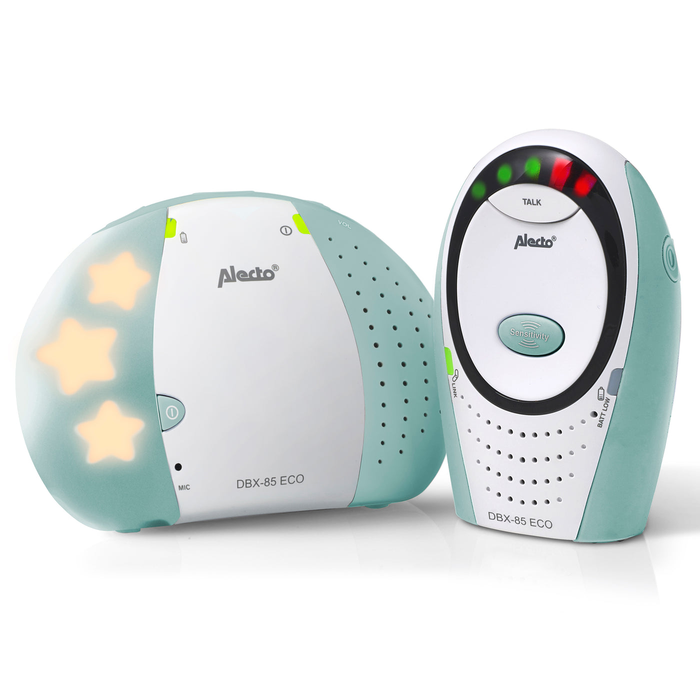 Alecto DBX-85MT - Full Eco DECT babyfoon, wit/mintgroen