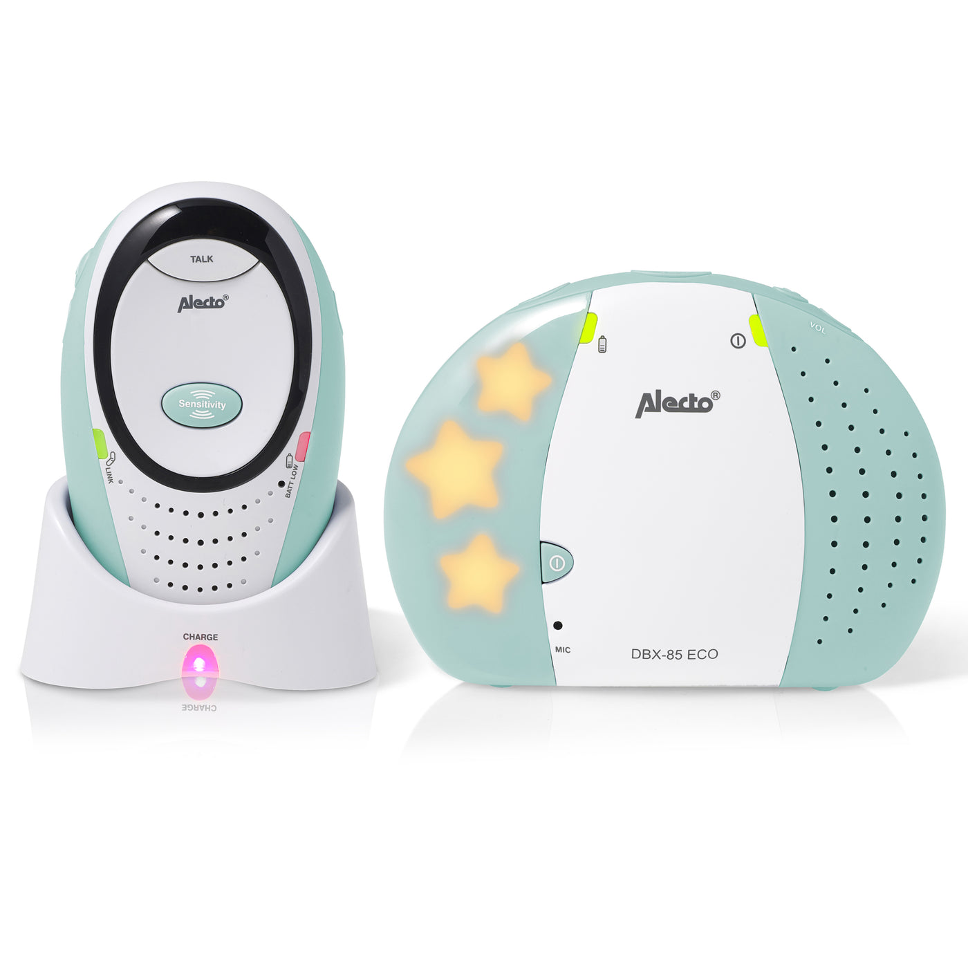 Alecto DBX-85MT - Full Eco DECT babyfoon, wit/mintgroen