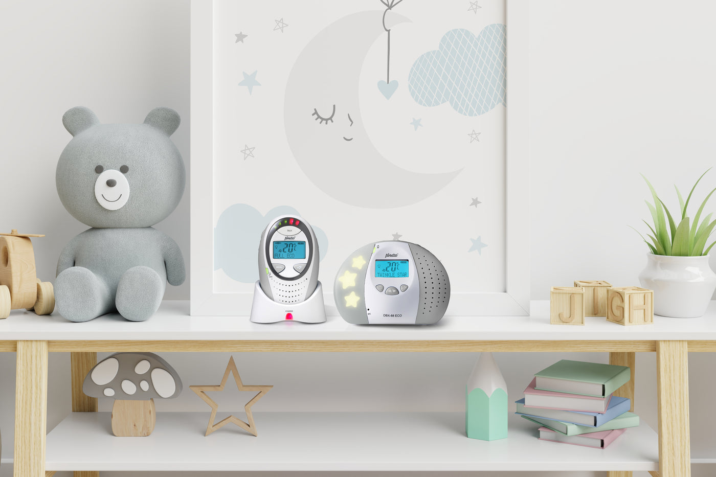 Alecto DBX-88GS - Full Eco DECT baby monitor with display, white/gray