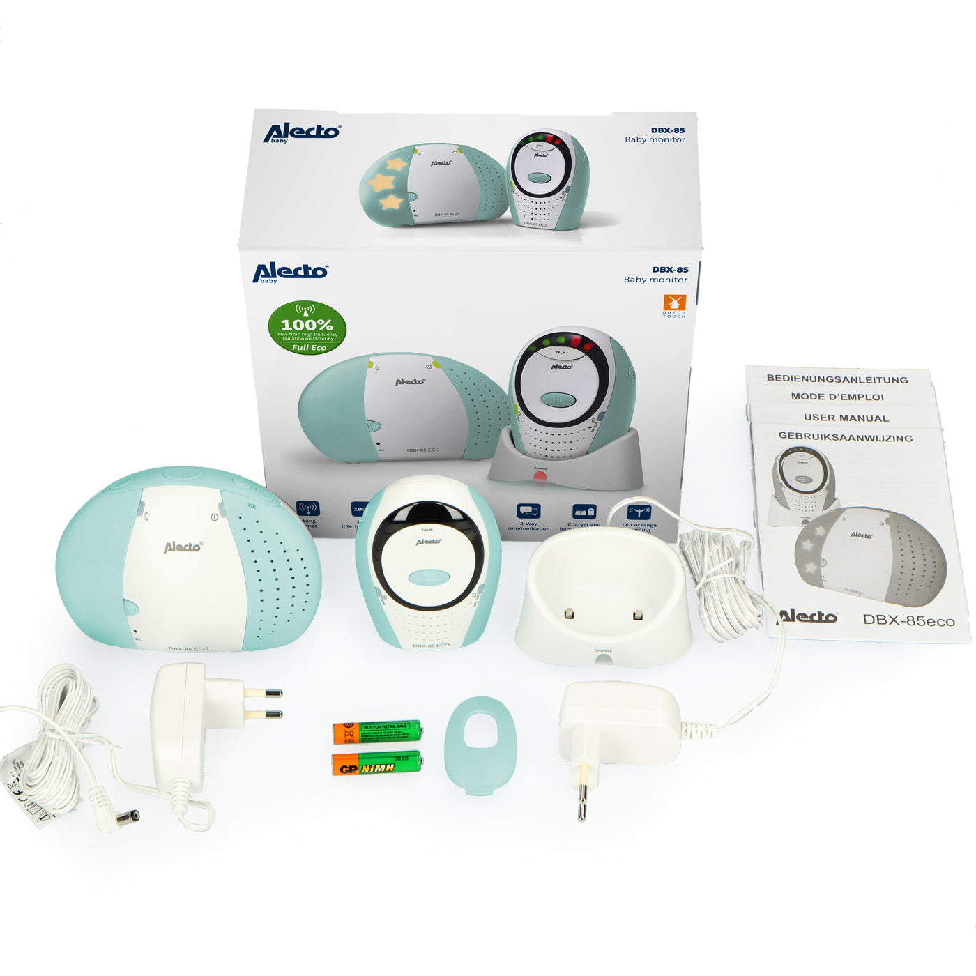 Alecto DBX-85MT - Full Eco DECT babyfoon, wit/mintgroen