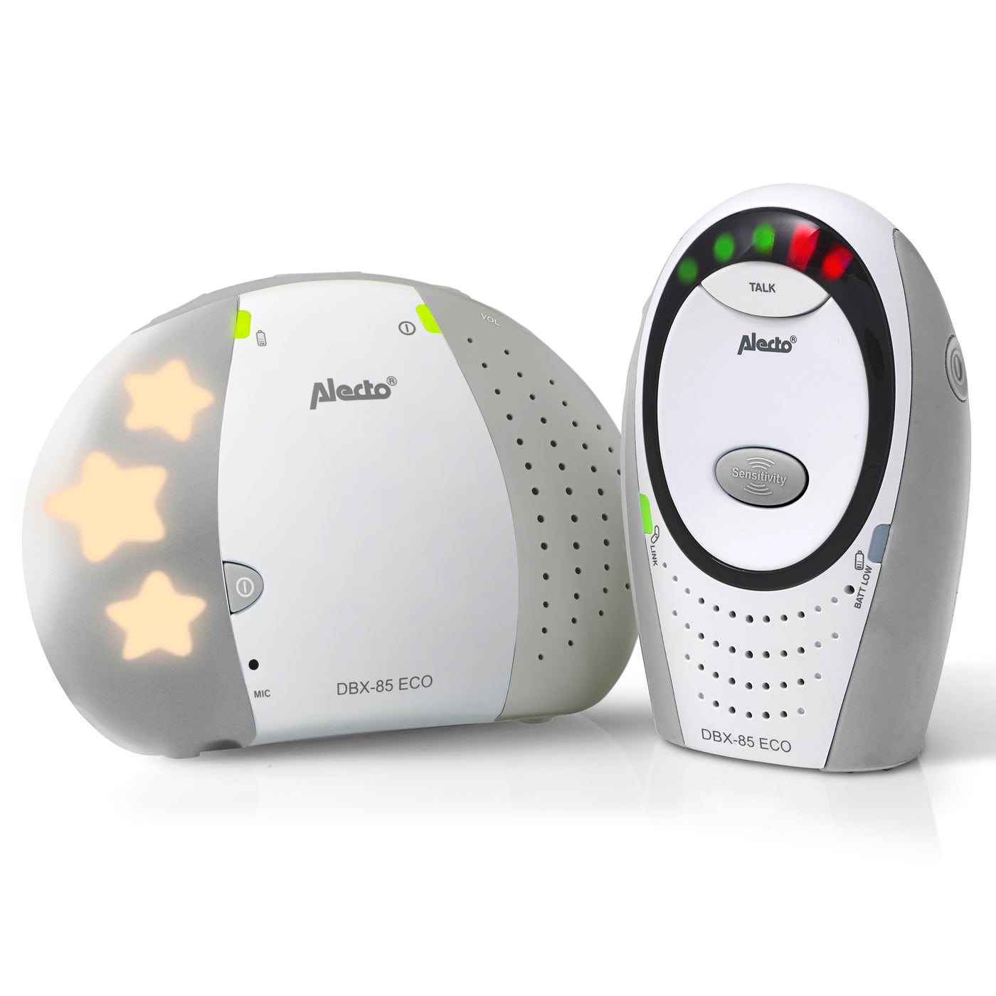 Alecto DBX-85GS - Babyphone Full Eco DECT, blanc/gris