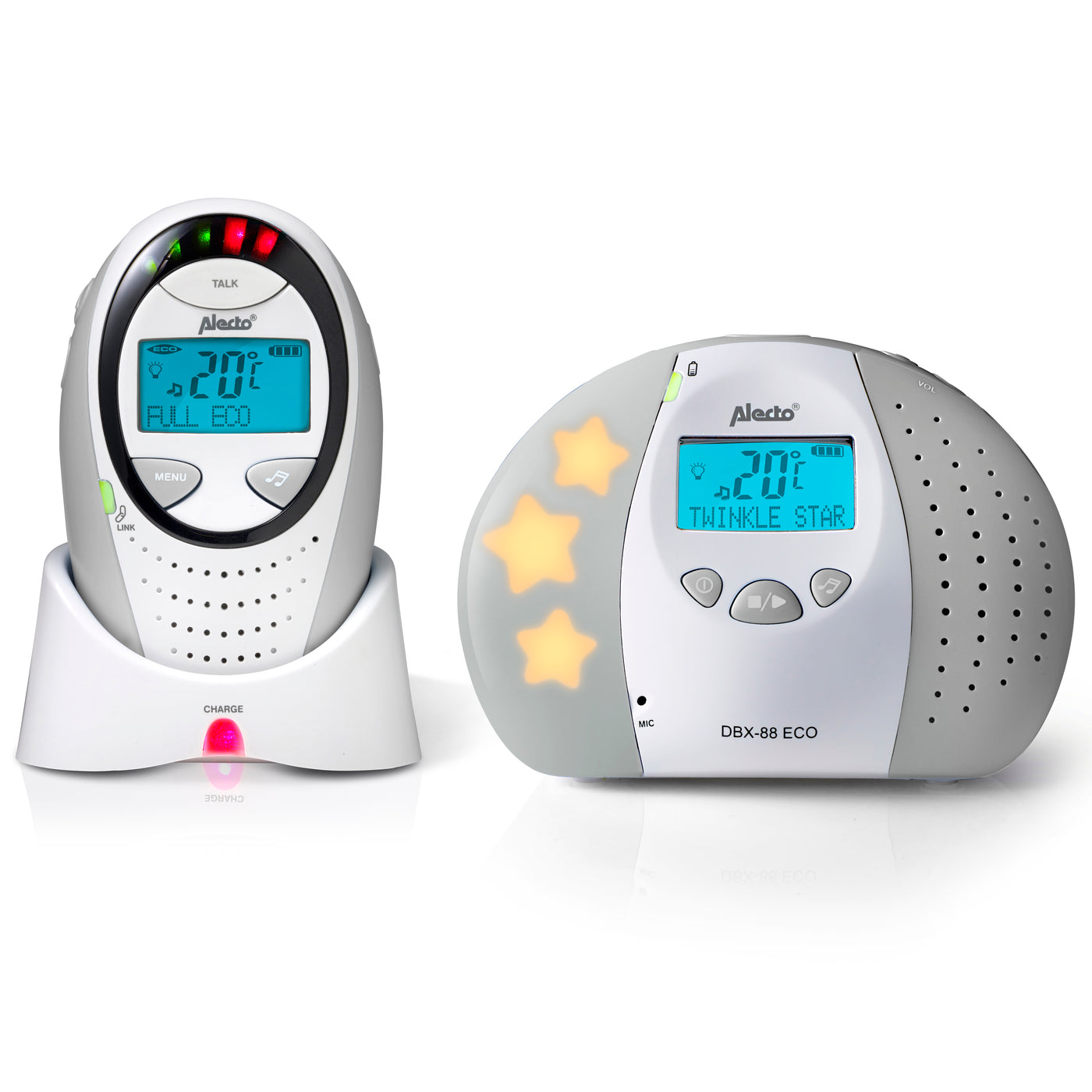 Alecto DBX-88GS - Full Eco DECT baby monitor with display, white/gray