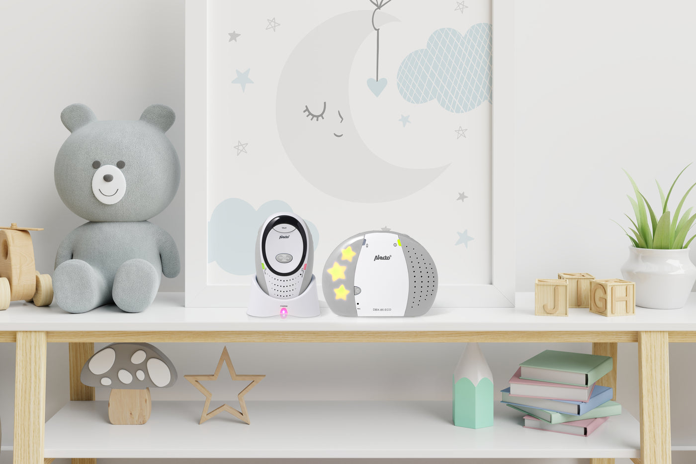 Alecto DBX-85GS - Full Eco DECT baby monitor, white/gray