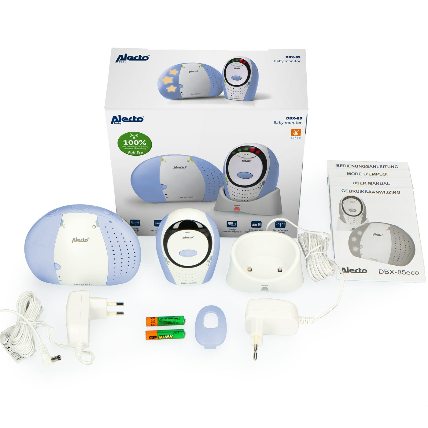 Alecto DBX-85 ECO - Full Eco DECT baby monitor, white/blue