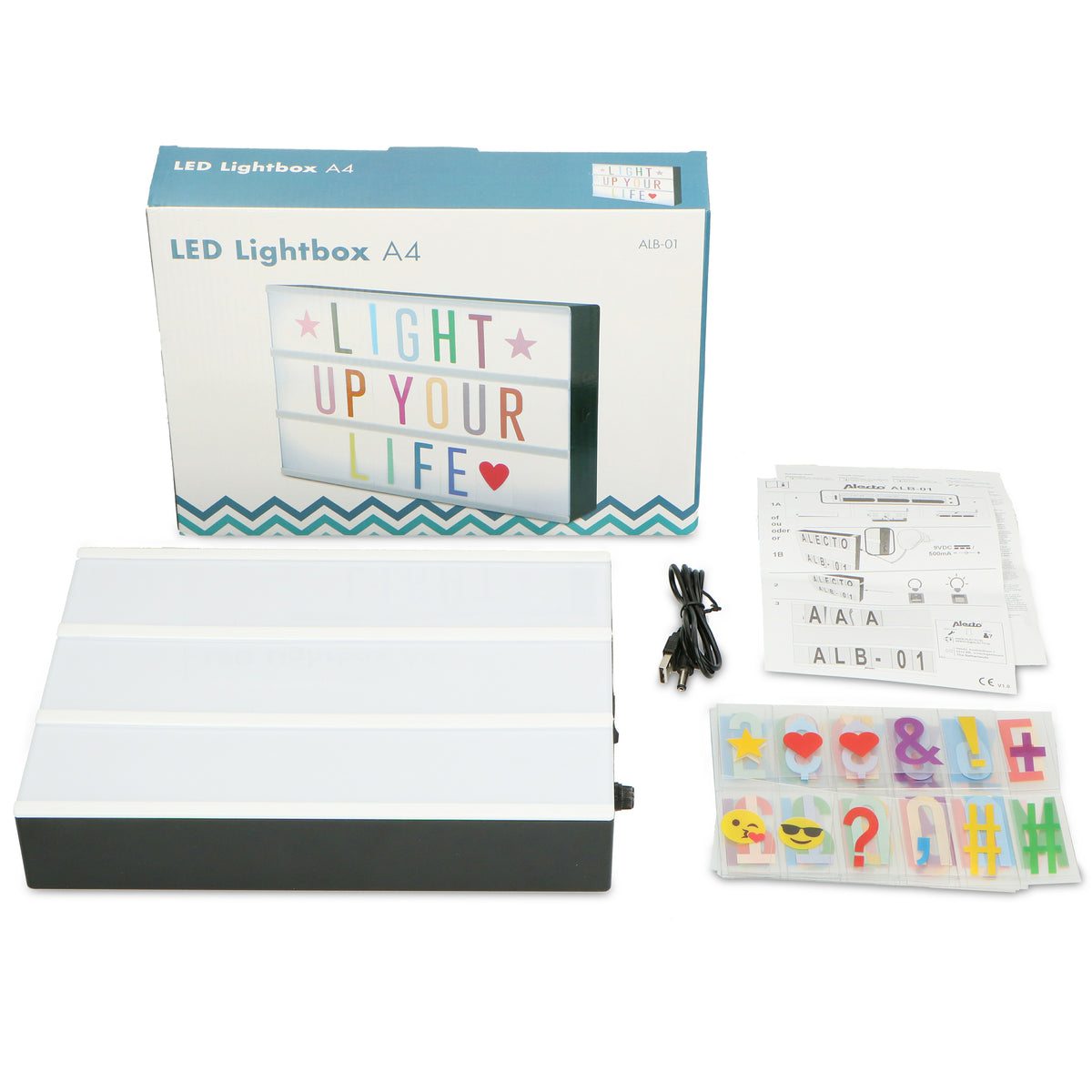 Alecto ALB-01 - Boite lumineuse LED A4, 3 lines de texte, 85 lettres et symboles