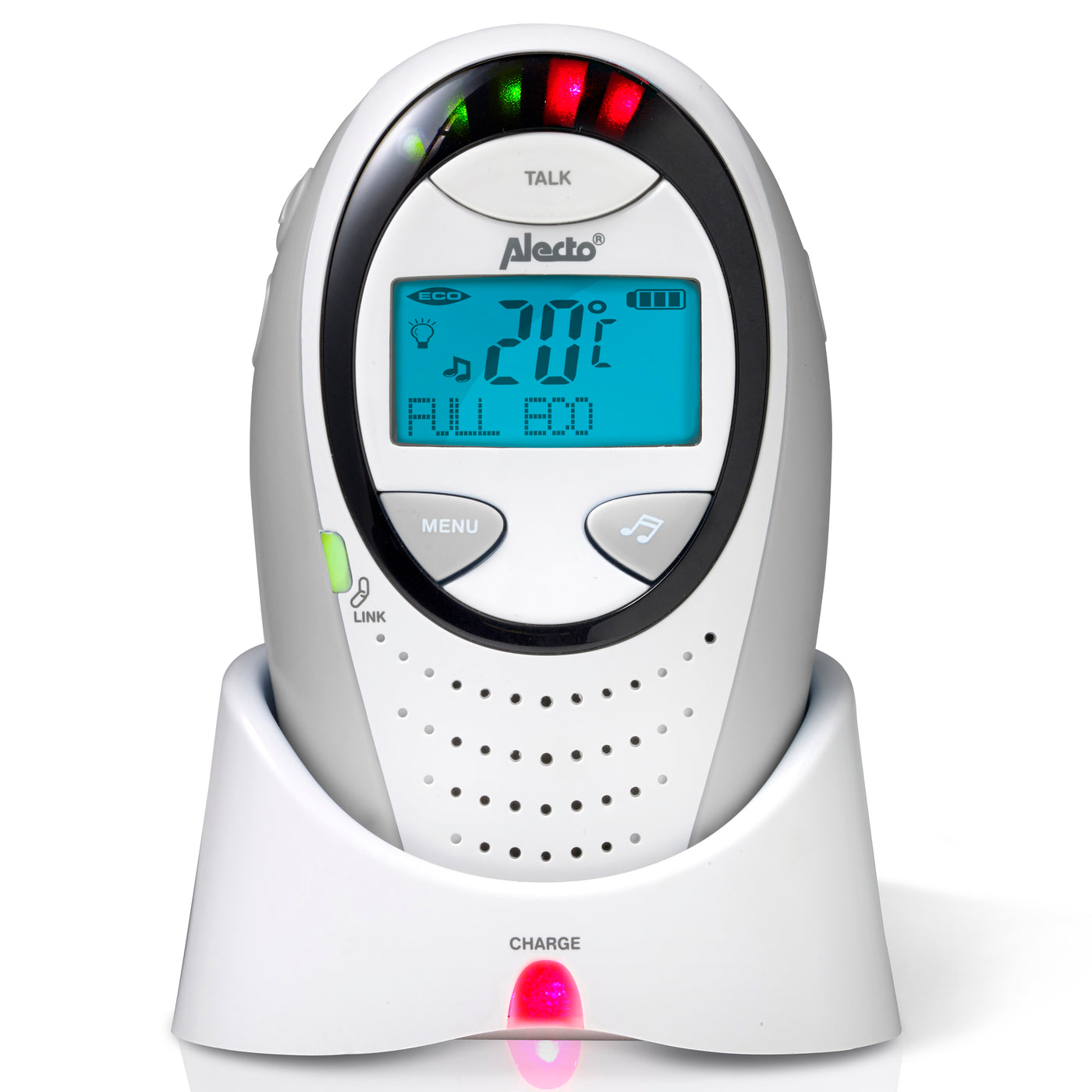 Alecto DBX-88GS - Babyphone Full Eco DECT avec écran, blanc/gris