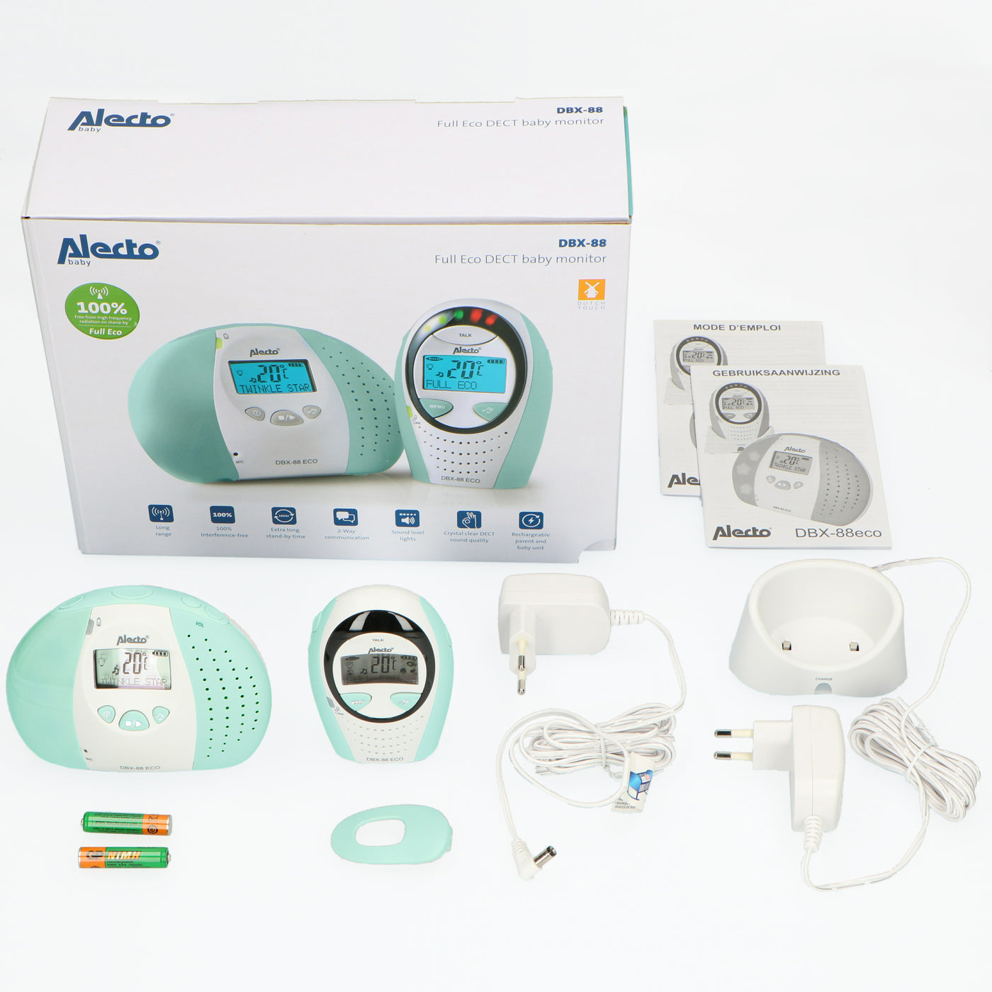 Alecto DBX-88MT - Full Eco DECT babyfoon met display, wit/mintgroen