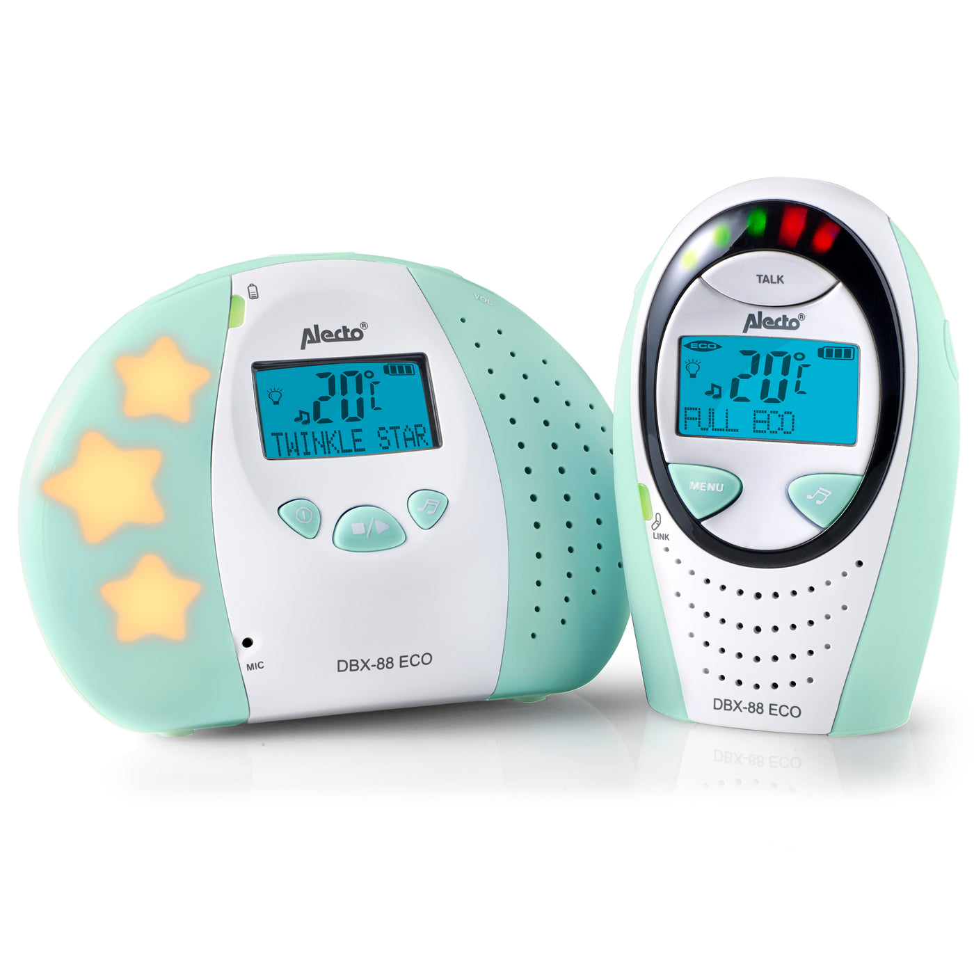 Alecto DBX-88MT - Full Eco DECT baby monitor with display, white/mint green