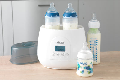 Alecto BW700TWIN - Snelle digitale duo flessenwarmer voor opwarmen, sterilisatie en ontdooien, wit